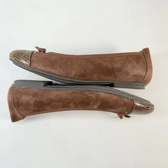 Vionic Ballet Flats Womens 7.5 Minna Slip On Shoes Cap Toe Brown Suede