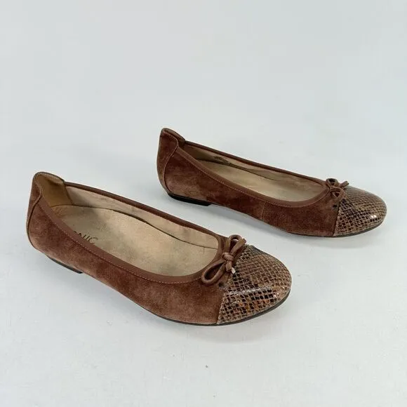Vionic Ballet Flats Womens 7.5 Minna Slip On Shoes Cap Toe Brown Suede