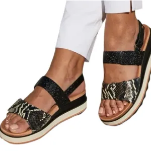 Vionic Brielle Platform Leather Sandals Ray Snake Print Size 7