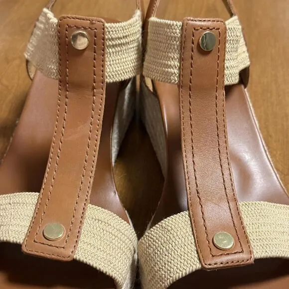VIONIC Calera Wedge Espadrille, Camel Leather, 11 (NWOB)
