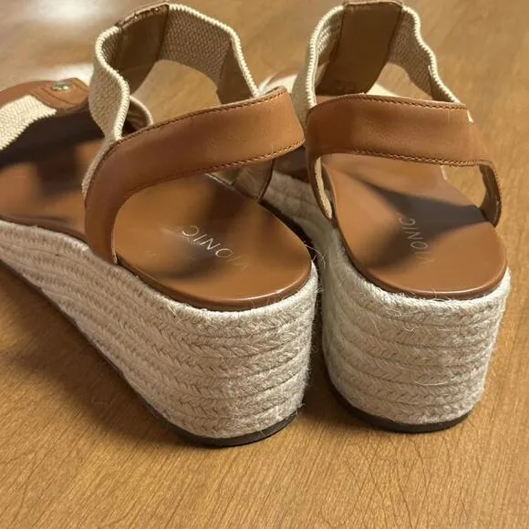 VIONIC Calera Wedge Espadrille, Camel Leather, 11 (NWOB)
