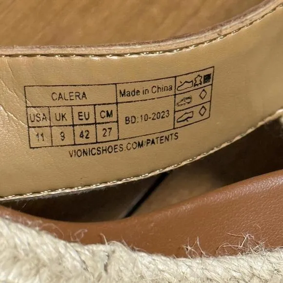 VIONIC Calera Wedge Espadrille, Camel Leather, 11 (NWOB)