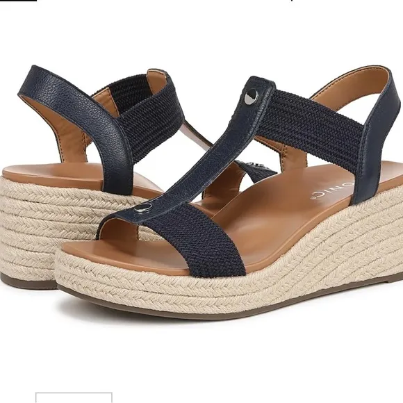 Vionic Calera Wedge Sandals, Navy, size 6.5 Wide, espadrille