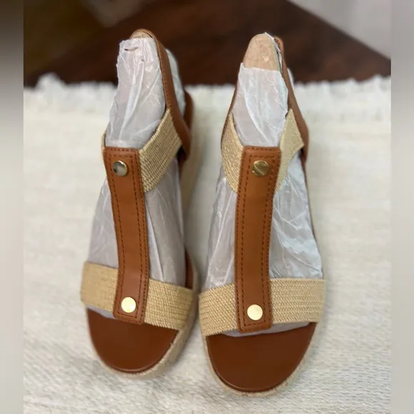 Vionic Calera Wedge Sandals Size 8W Espadrille Brown Leather Comfort Summer NWOB