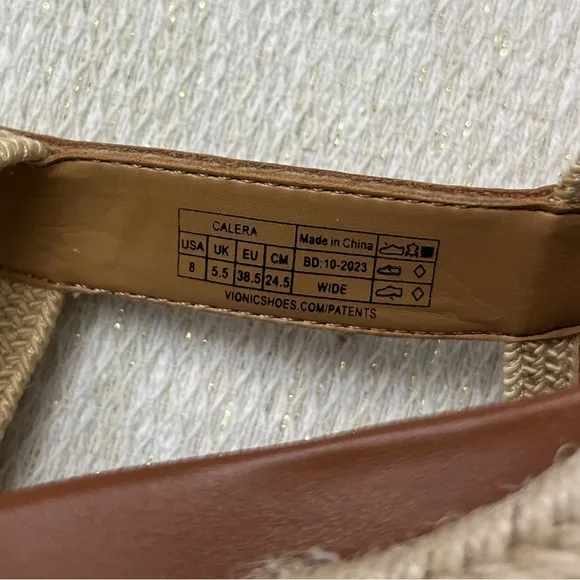 Vionic Calera Wedge Sandals Size 8W Espadrille Brown Leather Comfort Summer NWOB