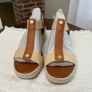 Vionic Calera Wedge Sandals Size 8W Espadrille Brown Leather Comfort Summer NWOB