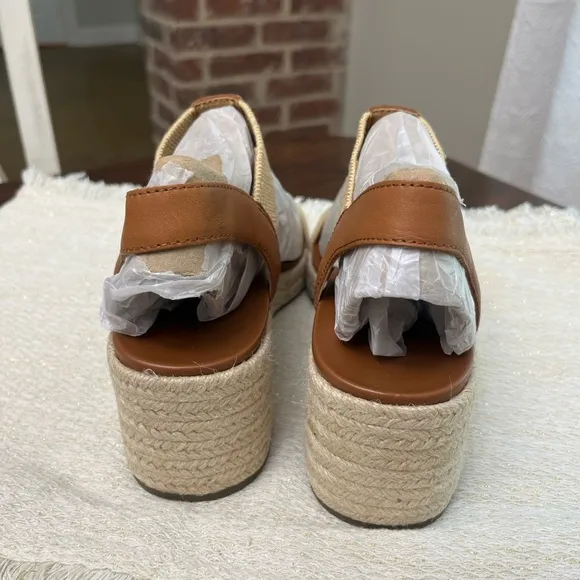 Vionic Calera Wedge Sandals Size 8W Espadrille Brown Leather Comfort Summer NWOB