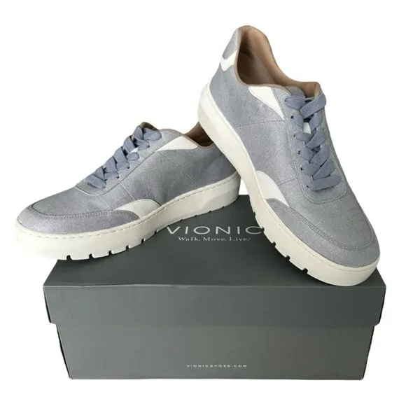 Vionic Elsa Women’s Lace Ip Casual Sneaker Blue Haze Met Linen Supportive Shoe