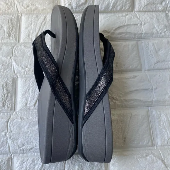 Vionic High Tide Platform Metallic Gray Black Thong Sandals 10 wide