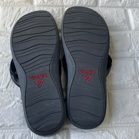 Vionic High Tide Platform Metallic Gray Black Thong Sandals 10 wide