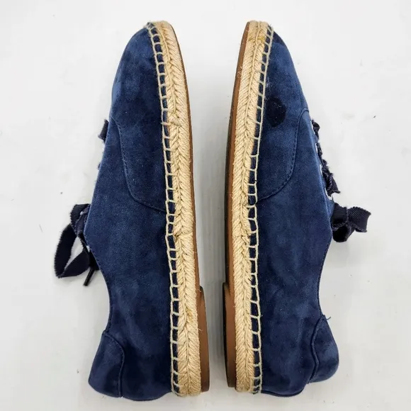 Vionic Lace Up Espadrille Flats Coast Sandy Suede Orthotic In Blue Size 7.5