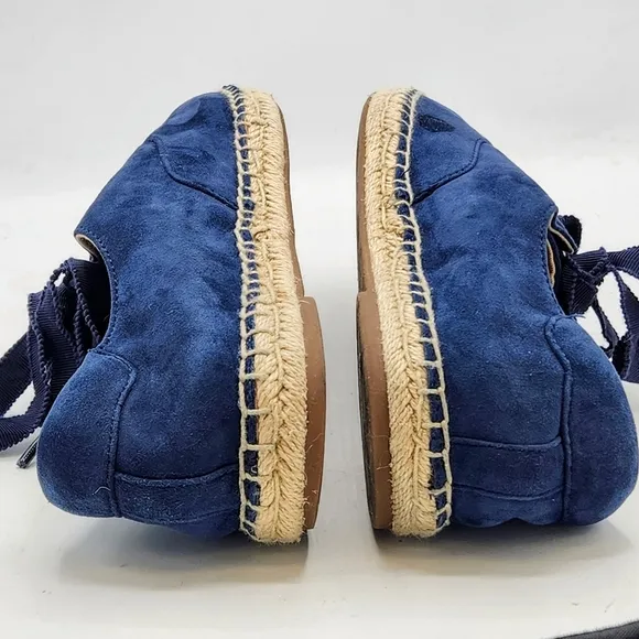 Vionic Lace Up Espadrille Flats Coast Sandy Suede Orthotic In Blue Size 7.5