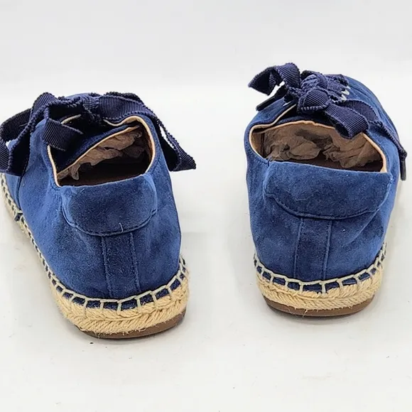 Vionic Lace Up Espadrille Flats Coast Sandy Suede Orthotic In Blue Size 7.5