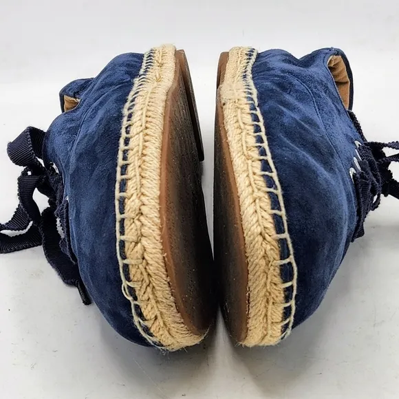 Vionic Lace Up Espadrille Flats Coast Sandy Suede Orthotic In Blue Size 7.5