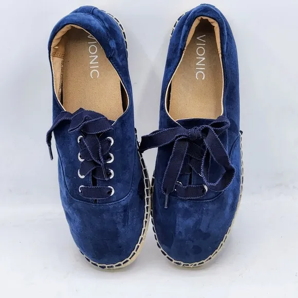 Vionic Lace Up Espadrille Flats Coast Sandy Suede Orthotic In Blue Size 7.5