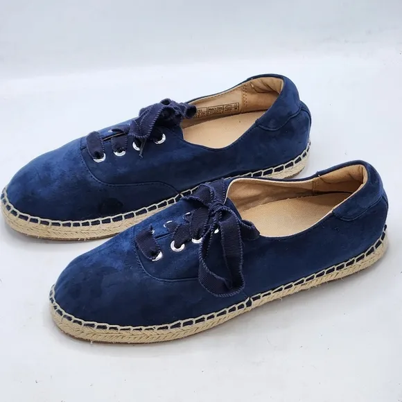 Vionic Lace Up Espadrille Flats Coast Sandy Suede Orthotic In Blue Size 7.5