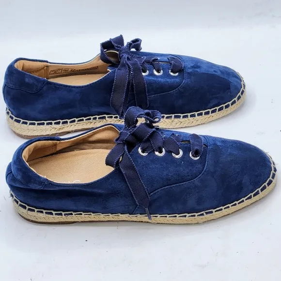 Vionic Lace Up Espadrille Flats Coast Sandy Suede Orthotic In Blue Size 7.5