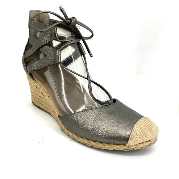 Vionic Metallic Gray Aruba Calypso Espadrille Jute Wedge Sandals - EU42/US10