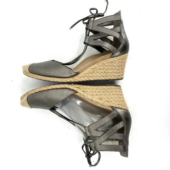 Vionic Metallic Gray Aruba Calypso Espadrille Jute Wedge Sandals - EU42/US10