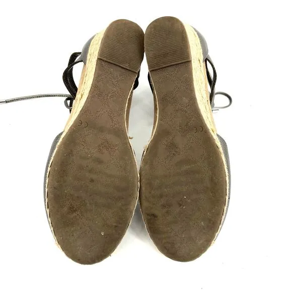 Vionic Metallic Gray Aruba Calypso Espadrille Jute Wedge Sandals - EU42/US10