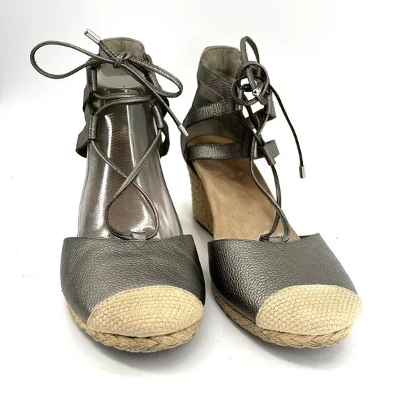 Vionic Metallic Gray Aruba Calypso Espadrille Jute Wedge Sandals - EU42/US10