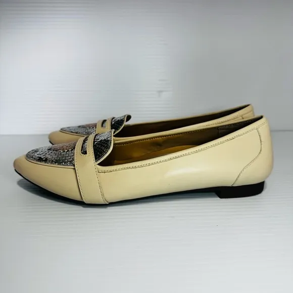 Vionic Savannah Cream Boa Metallic Leather Loafers Size 8 1/2