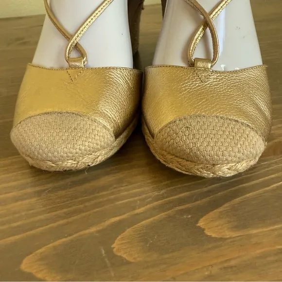 Vionic Women’s 6.5 Gold Calypso Lace Up Espadrille Wedge Sandals