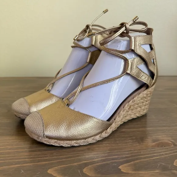 Vionic Women’s 6.5 Gold Calypso Lace Up Espadrille Wedge Sandals