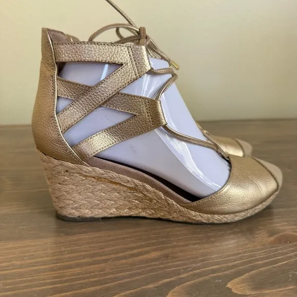 Vionic Women’s 6.5 Gold Calypso Lace Up Espadrille Wedge Sandals