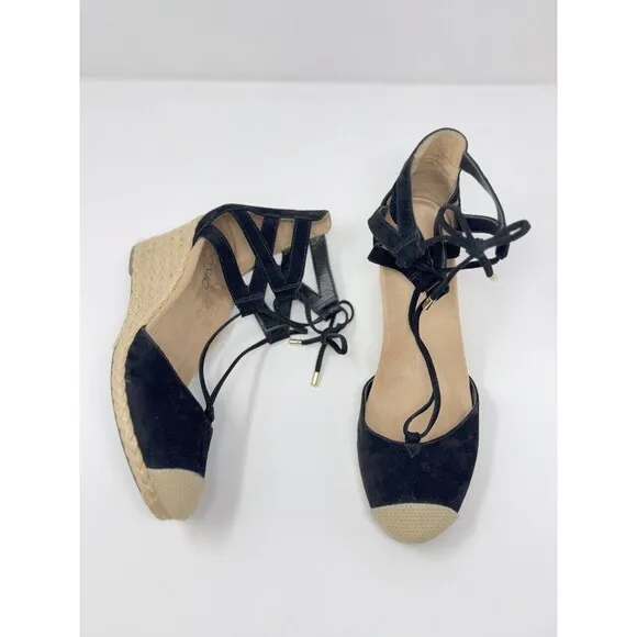 Vionic Womens Sandals Black Aruba Calypso Strappy Espadrille Wedge Lace Up US 8