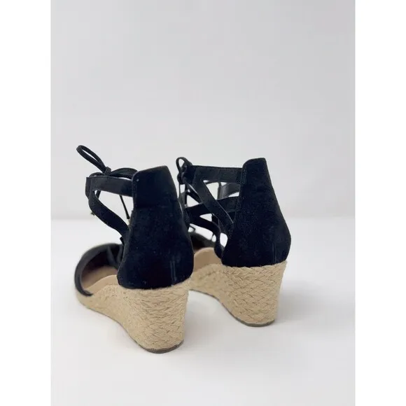 Vionic Womens Sandals Black Aruba Calypso Strappy Espadrille Wedge Lace Up US 8