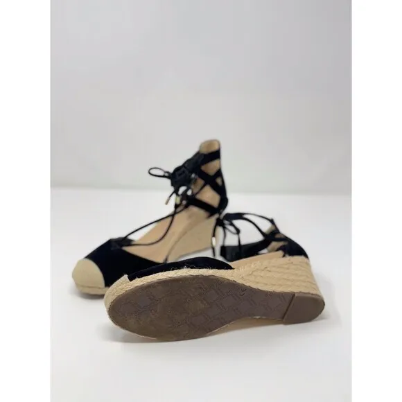 Vionic Womens Sandals Black Aruba Calypso Strappy Espadrille Wedge Lace Up US 8