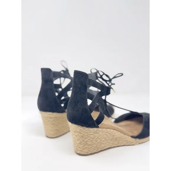 Vionic Womens Sandals Black Aruba Calypso Strappy Espadrille Wedge Lace Up US 8