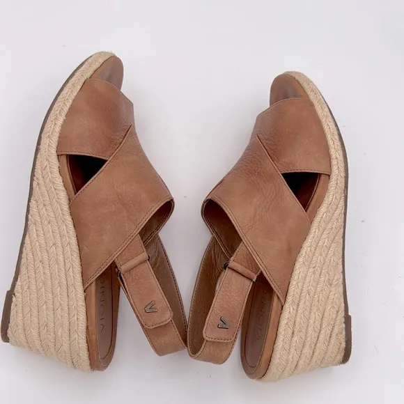 Vionic Women's Zamar slingback cognac leather Wedge espadrille open toe Sandals