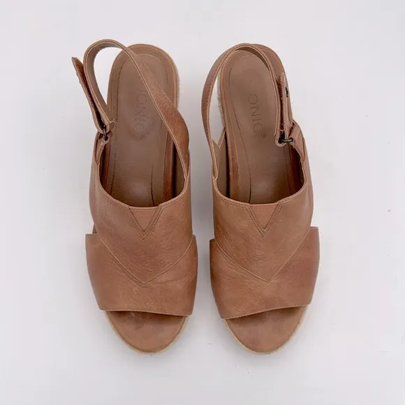 Vionic Women's Zamar slingback cognac leather Wedge espadrille open toe Sandals