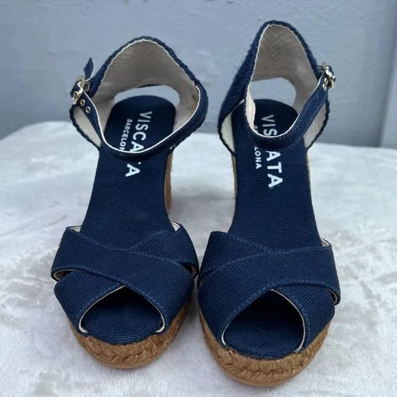 Viscata Aiguablava Canvas Espadrille Sandals 36 US 5.5 6 Navy Blue Buckle NWOT