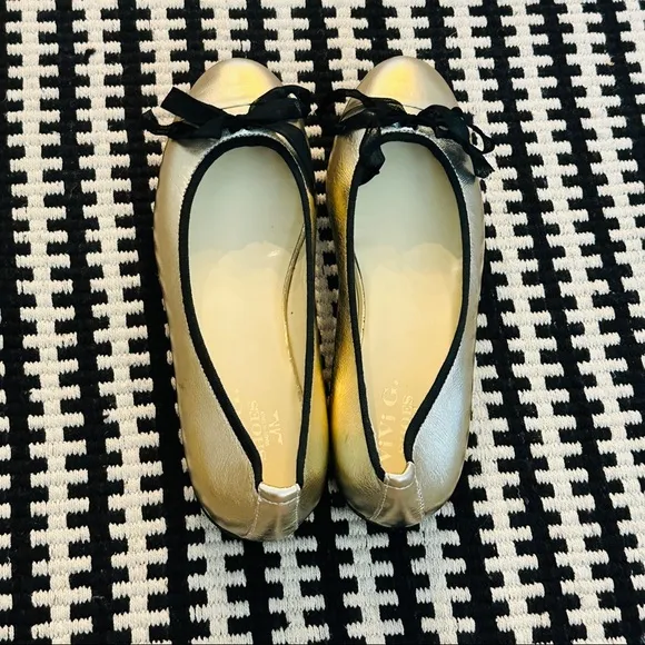 ViVi G Shoes Italian Leather Metallic Ballerina Flats Ribbon Bow Size 8.5