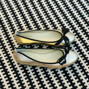 ViVi G Shoes Italian Leather Metallic Ballerina Flats Ribbon Bow Size 8.5
