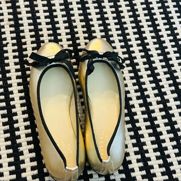ViVi G Shoes Italian Leather Metallic Ballerina Flats Ribbon Bow Size 8.5