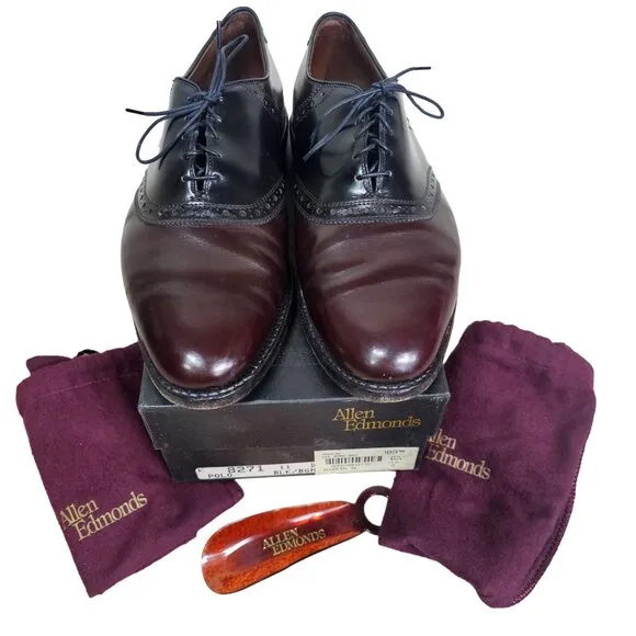 VTG 90s Allen Edmonds Leather Polo Dress Shoes Sz 11 Black Burgundy Quiet Luxury