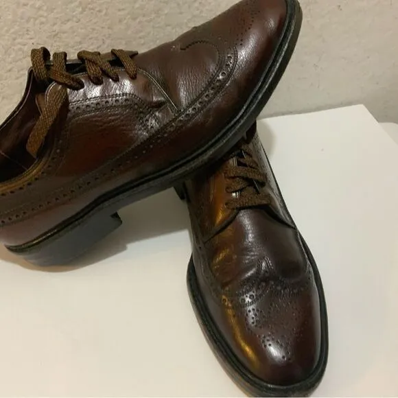 VTG Freeman Free-Flex Oxford Wingtips Dark Brown Leather Dress Shoes 9 C