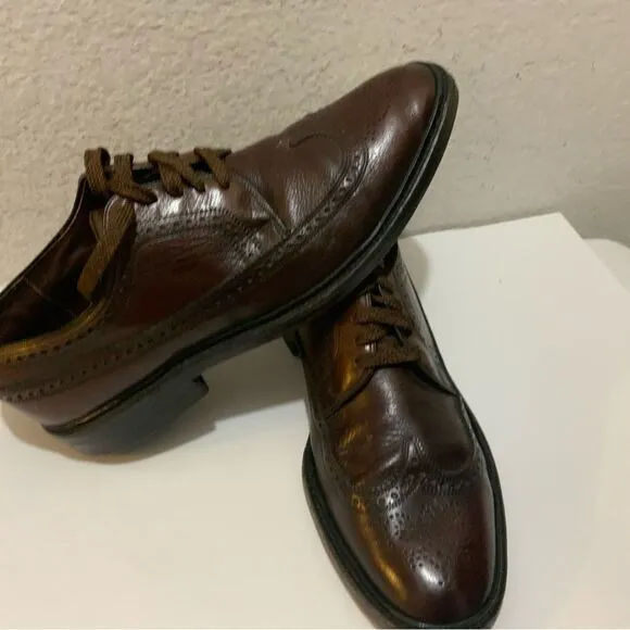 VTG Freeman Free-Flex Oxford Wingtips Dark Brown Leather Dress Shoes 9 C