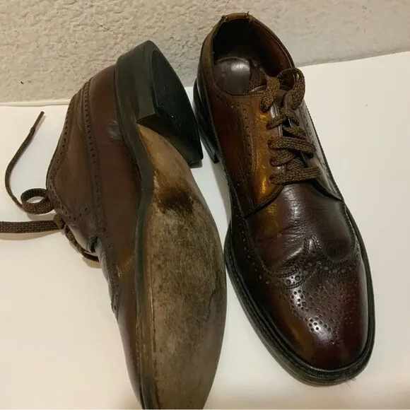 VTG Freeman Free-Flex Oxford Wingtips Dark Brown Leather Dress Shoes 9 C