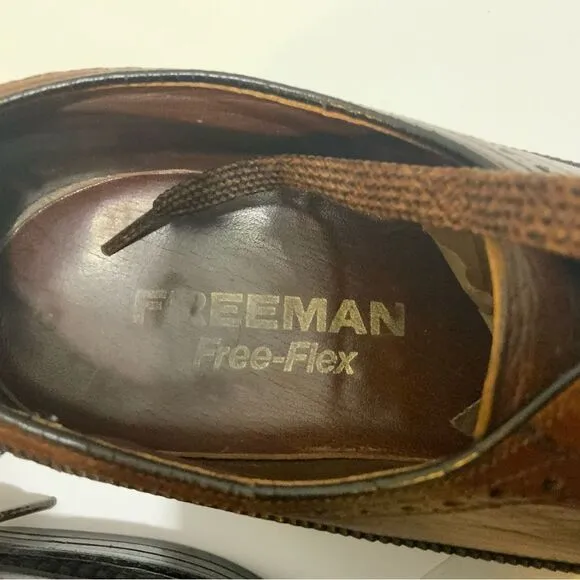 VTG Freeman Free-Flex Oxford Wingtips Dark Brown Leather Dress Shoes 9 C