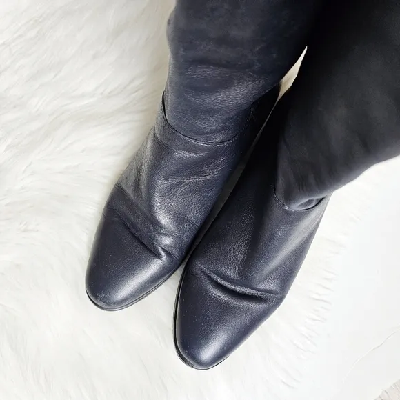 Vtg Hunt Club JC Penny Genuine Leather Mid Calf Dark Blue Boots Women's 7.5M