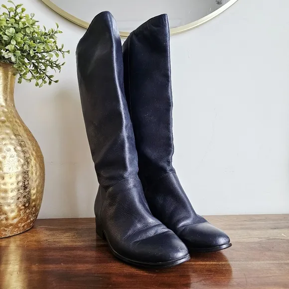Vtg Hunt Club JC Penny Genuine Leather Mid Calf Dark Blue Boots Women's 7.5M