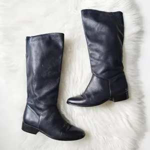 Vtg Hunt Club JC Penny Genuine Leather Mid Calf Dark Blue Boots Women's 7.5M