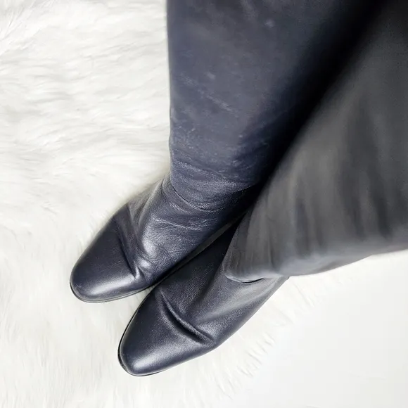 Vtg Hunt Club JC Penny Genuine Leather Mid Calf Dark Blue Boots Women's 7.5M