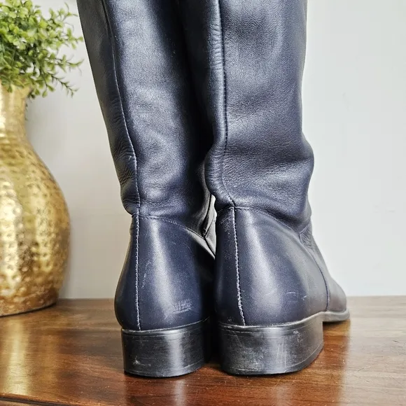 Vtg Hunt Club JC Penny Genuine Leather Mid Calf Dark Blue Boots Women's 7.5M