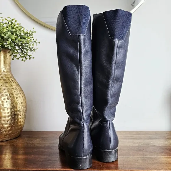 Vtg Hunt Club JC Penny Genuine Leather Mid Calf Dark Blue Boots Women's 7.5M